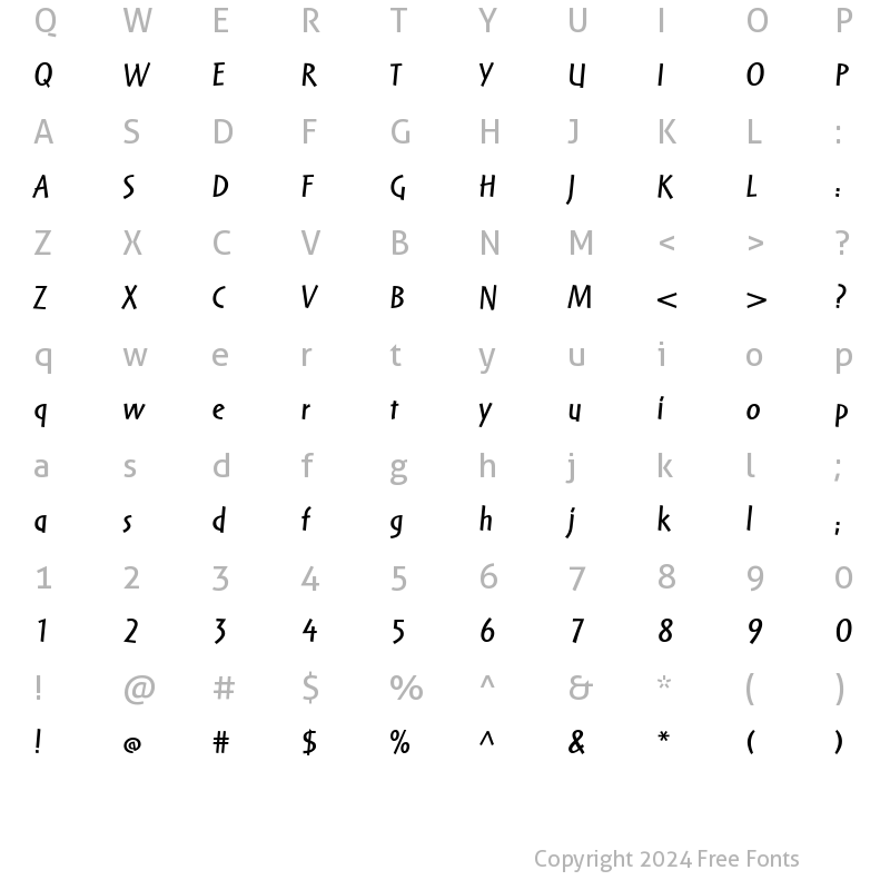 Character Map of Markin LT Regular Italic