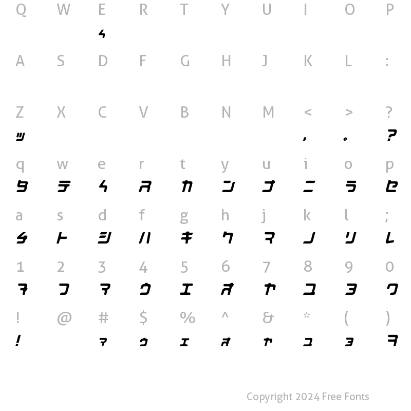 Character Map of MarkingMarker KANA Italic