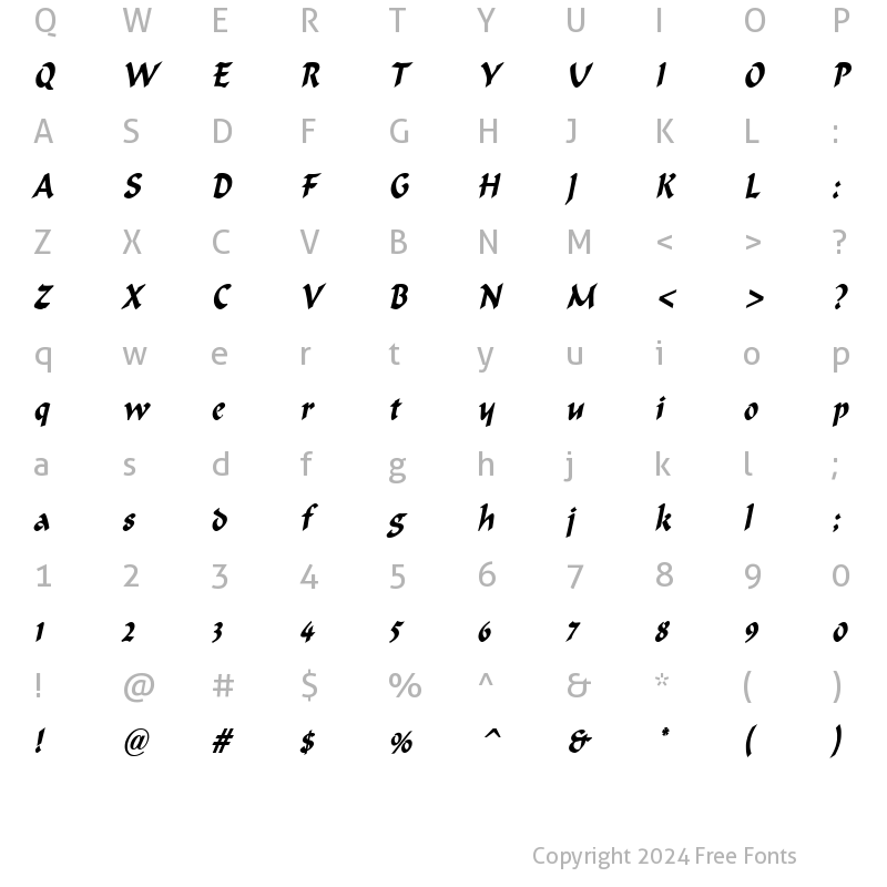 Character Map of Marlin Condensed BoldItalic