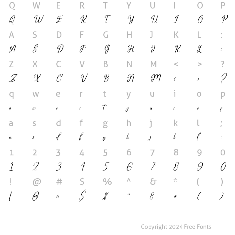 Character Map of Marlyana italic Italic