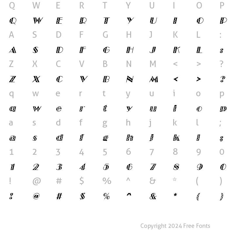 Character Map of MarqueeFlash Italic