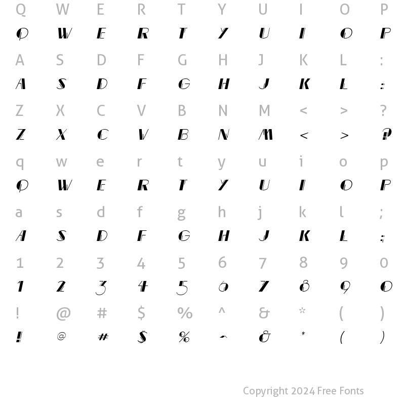 Character Map of MarqueeMieux Italic