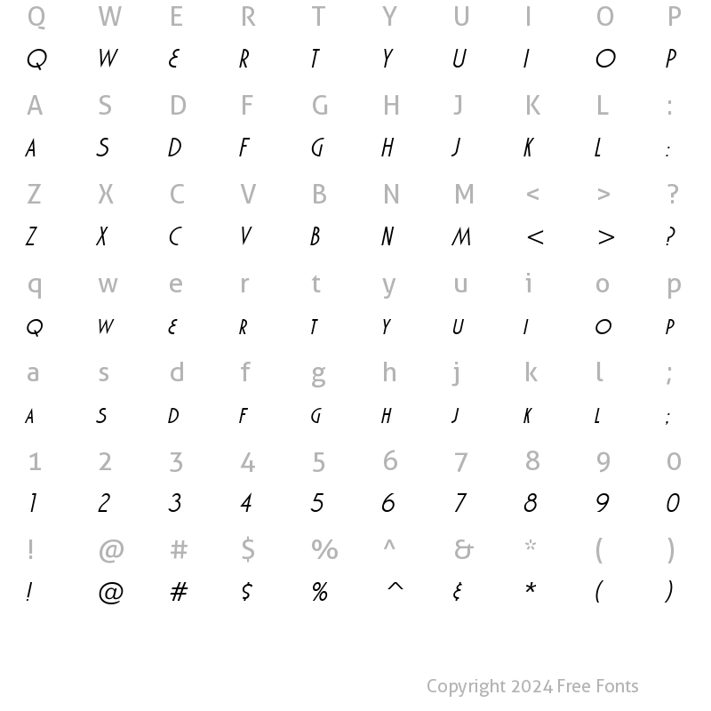 Character Map of Marquisette BTN Oblique