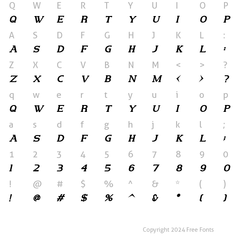 Character Map of Marrowish boldoblique