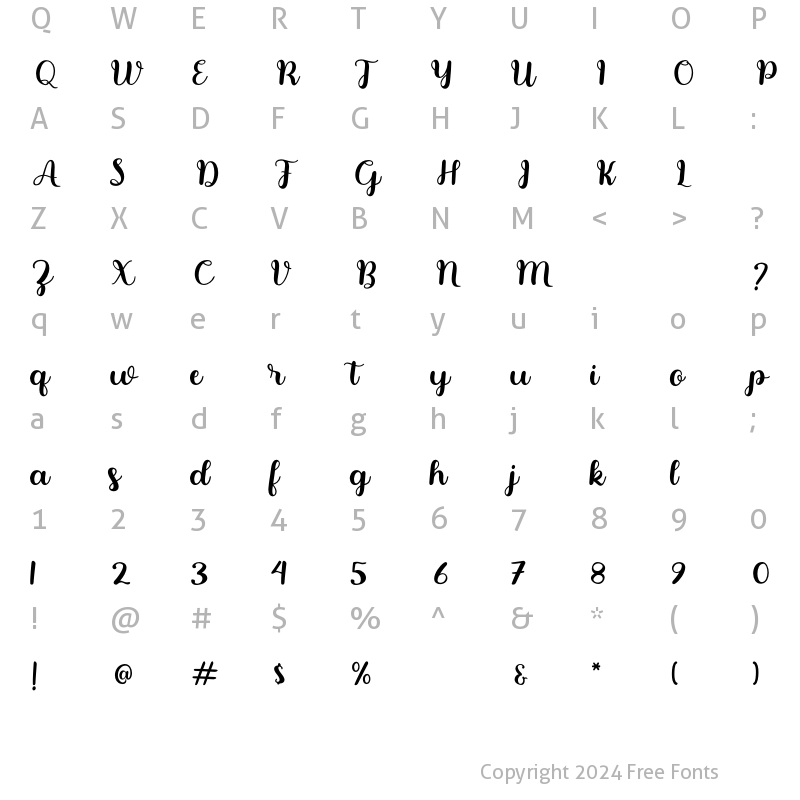 Character Map of Marry me Regular