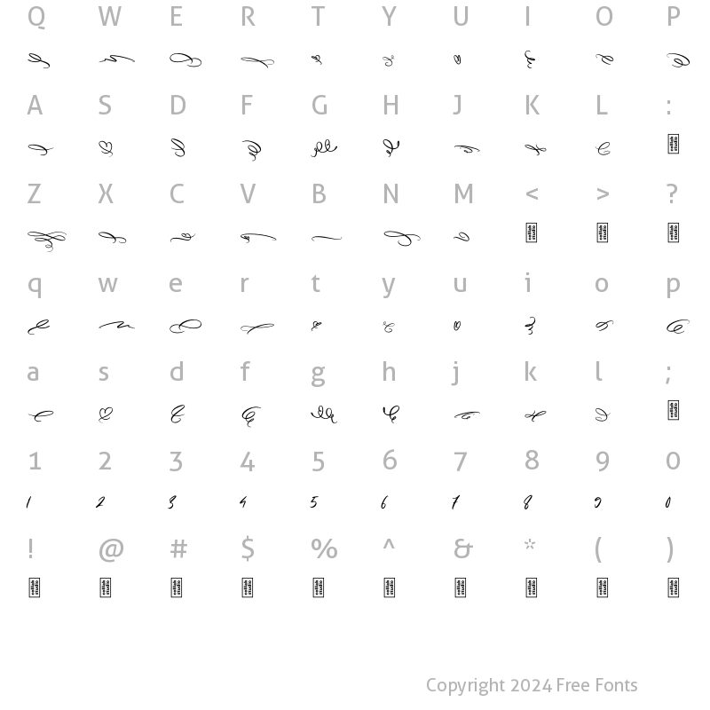 Character Map of Marrylines Swash Regular