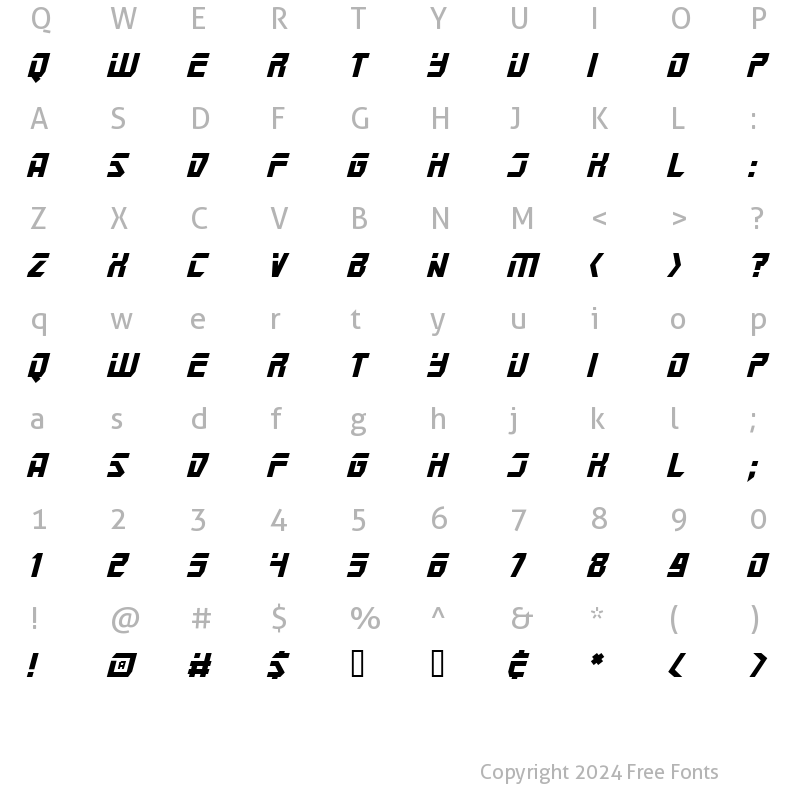 Character Map of Mars Police Italic