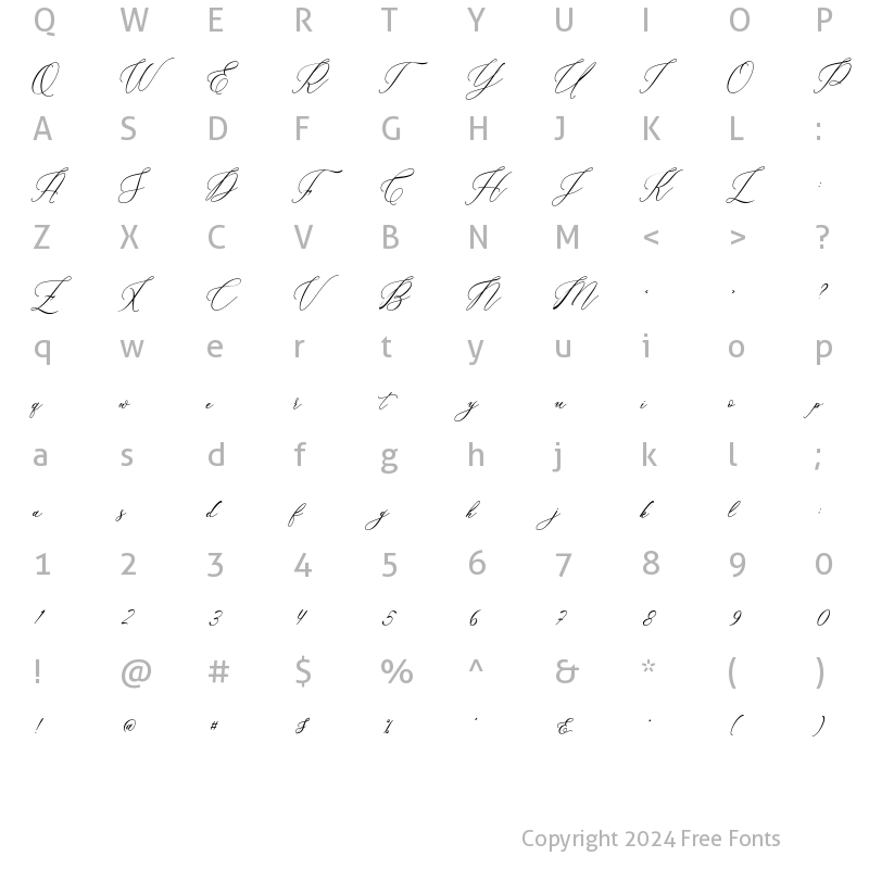 Character Map of Marshella Italic Regular