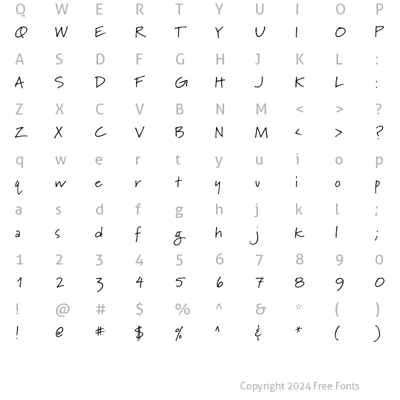 Character Map of Mary Dale Regular