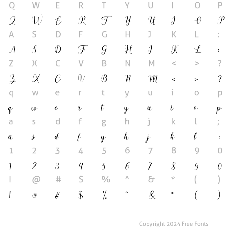 Character Map of Marysha Script Regular