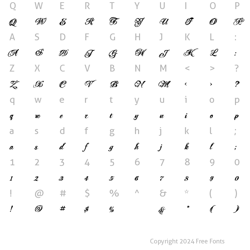 Character Map of Mascara Bold