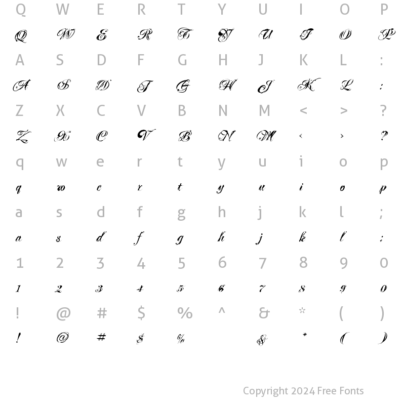 Character Map of Mascara Regular