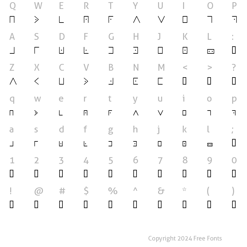 Character Map of Masonic Writing Regular