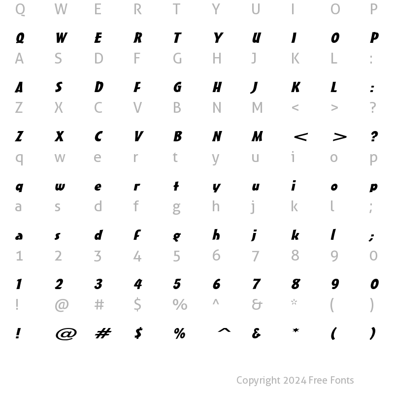 Character Map of Massey Extended Italic