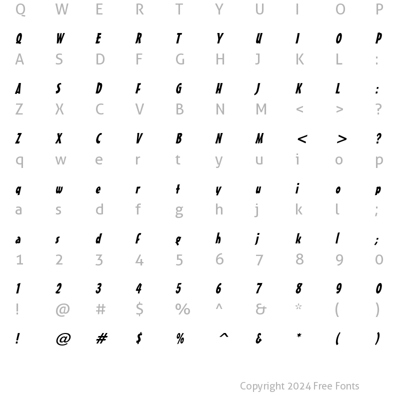 Character Map of Massey Italic