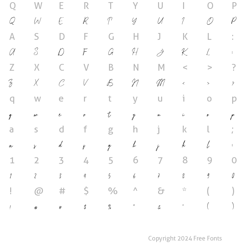 Character Map of Mastels Regular