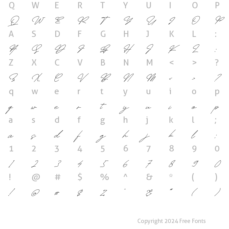 Character Map of Masteria Italic