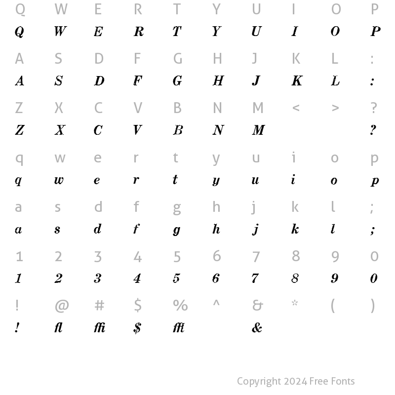 Character Map of Matchwood Bold Italic WF Regular