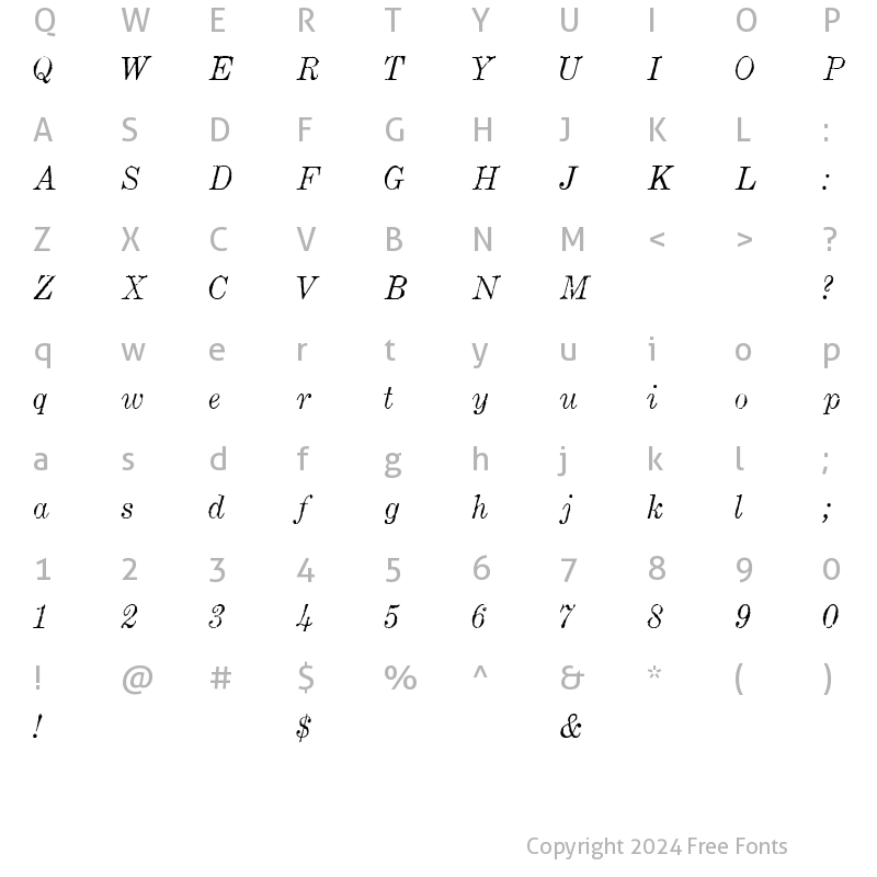 Character Map of Matchwood Italic WF Regular