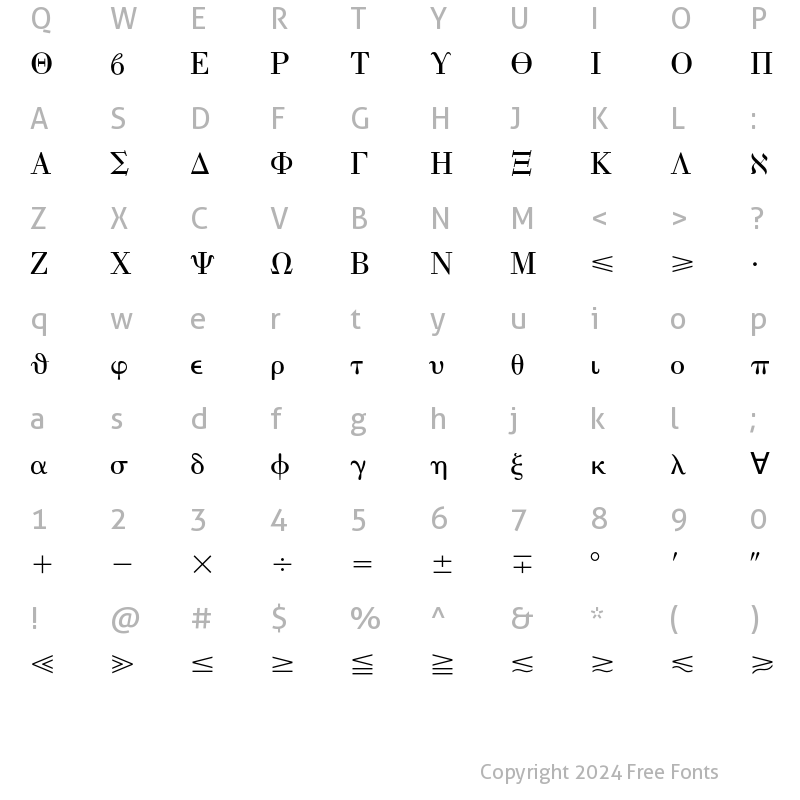 Character Map of Mathematical Pi 1 Regular