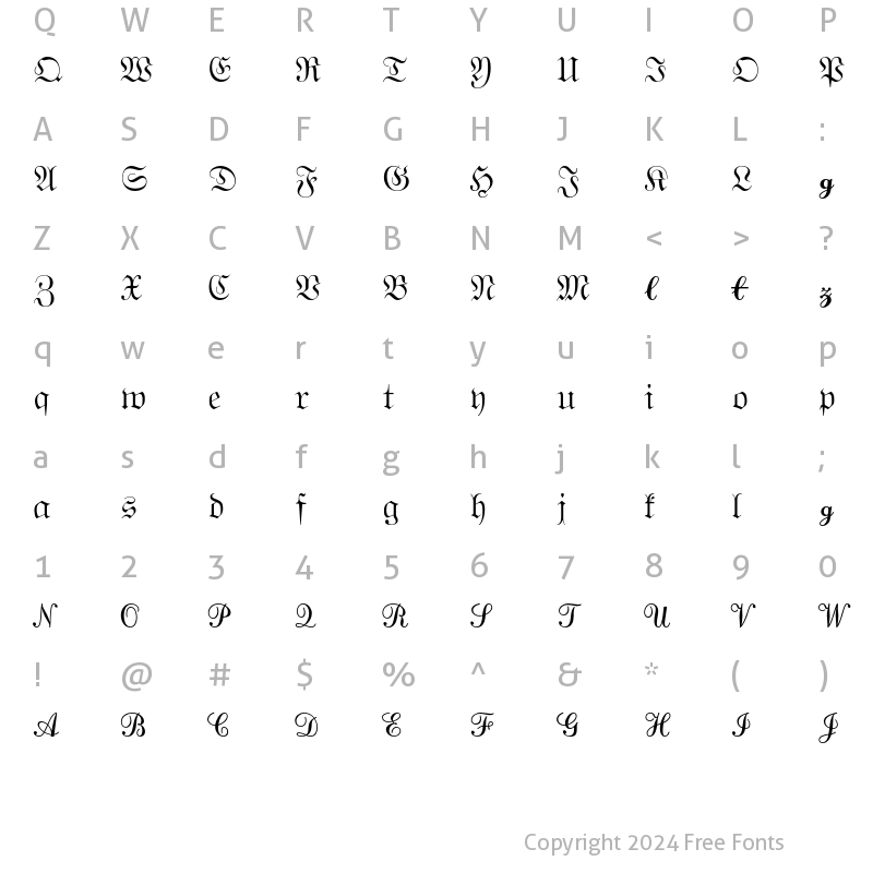 Character Map of Mathematical Pi 2 Regular