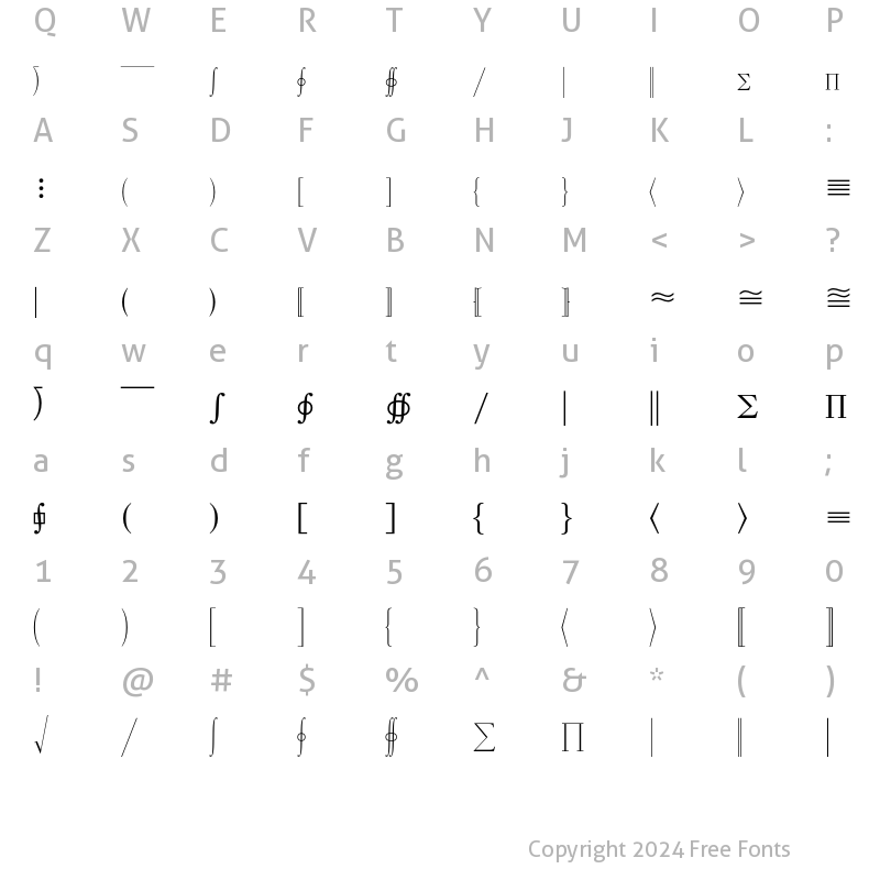 Character Map of Mathematical Pi 3 Regular