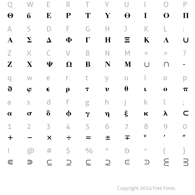 Character Map of Mathematical Pi 4 Regular