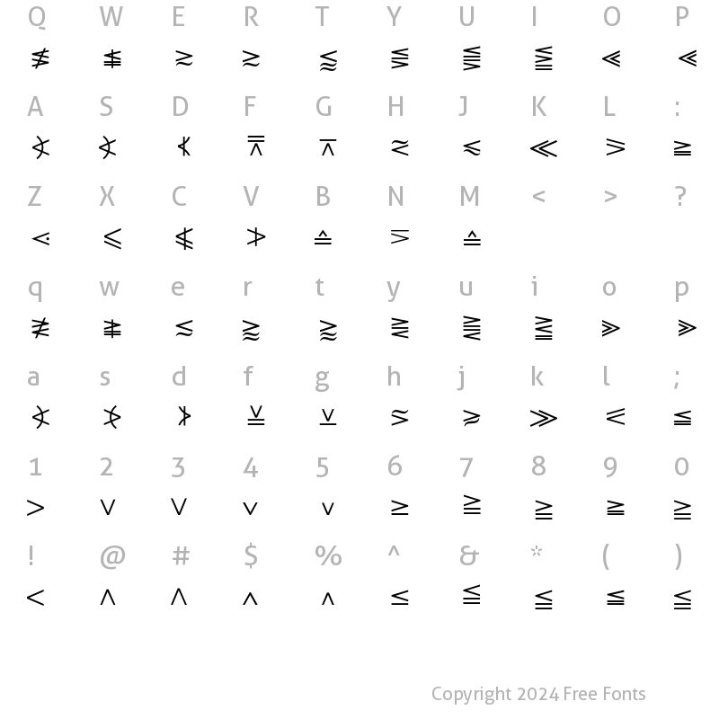 Character Map of MathTechnical P01 Regular