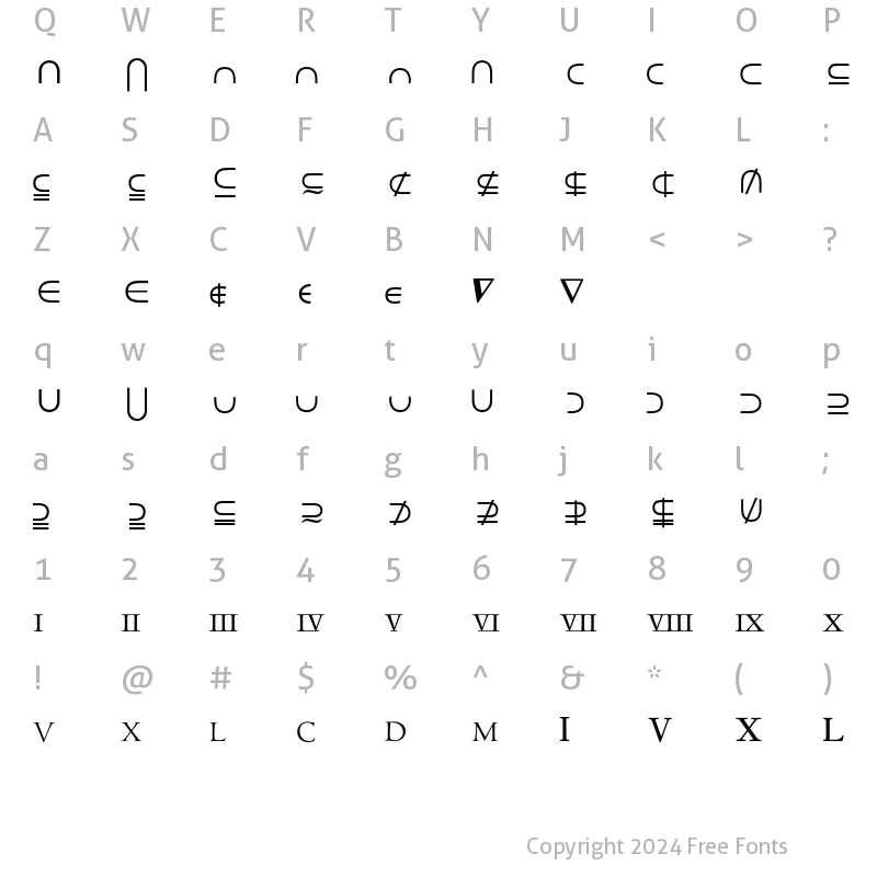 Character Map of MathTechnical P08 Regular