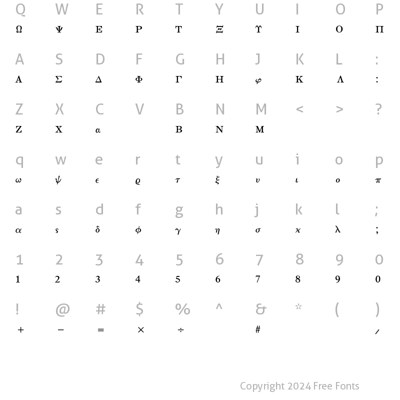 Character Map of MathTechnical P10 Regular