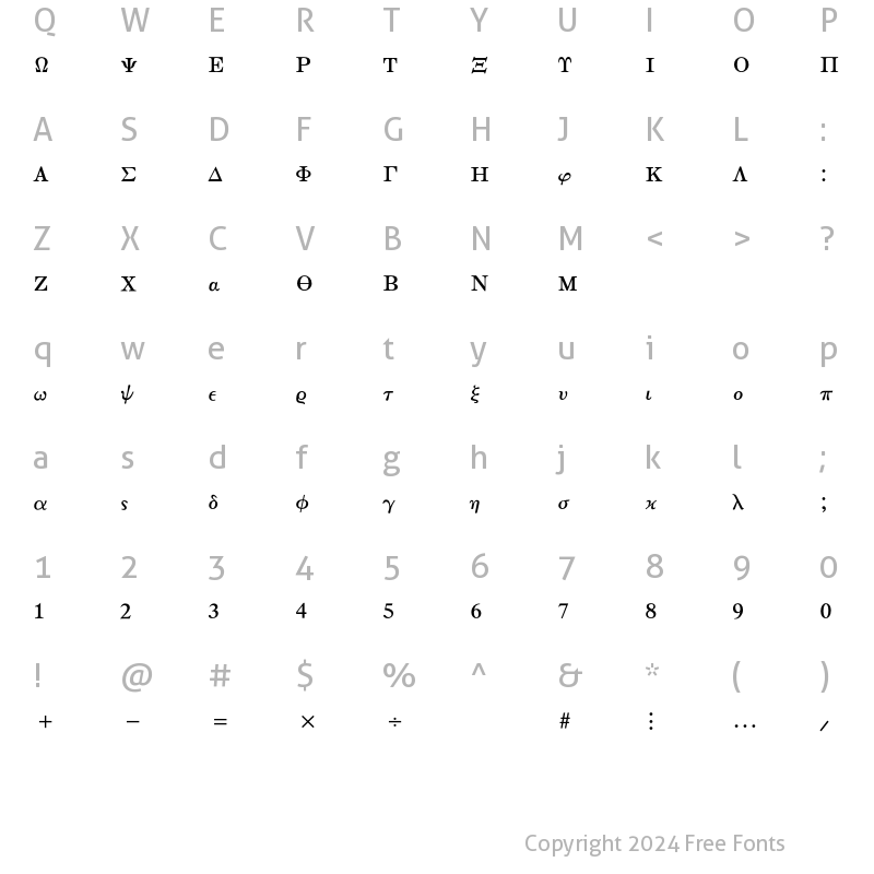 Character Map of MathTechnical P11 Regular