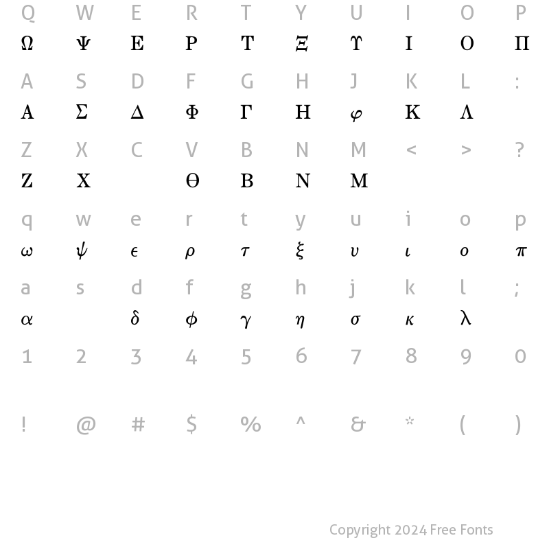 Character Map of MathTechnical P12 Regular