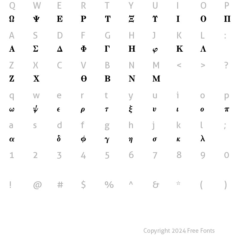 Character Map of MathTechnical P13 Regular