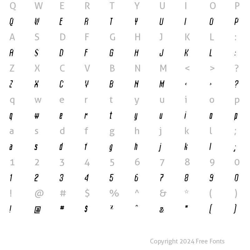 Character Map of Matica Normal Oblique