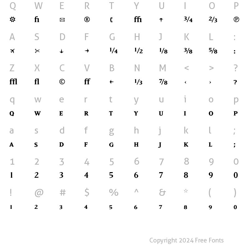 Character Map of MatrixBoldFractions Regular