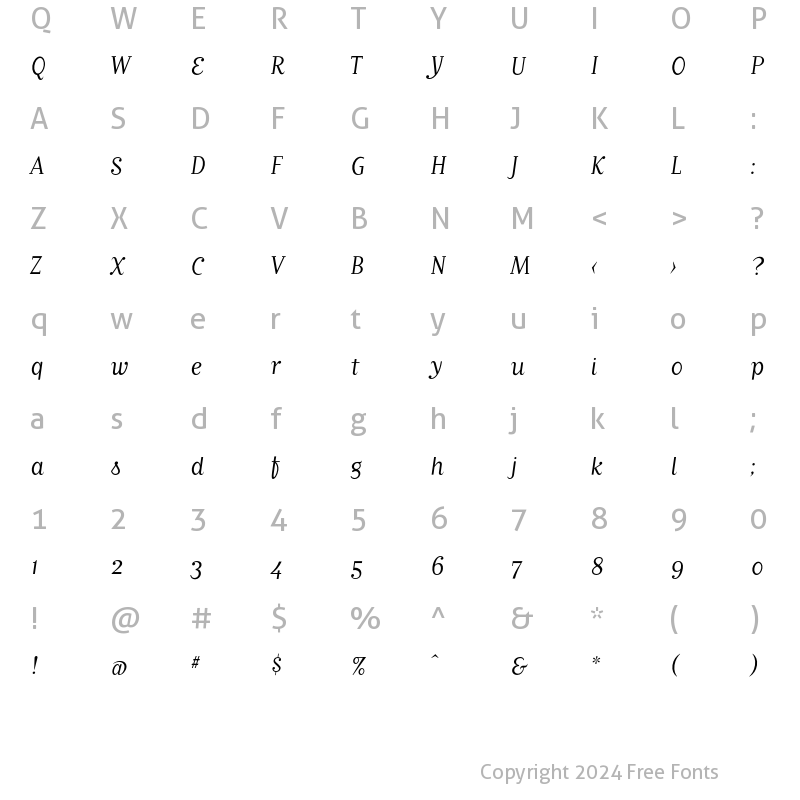 Character Map of MatrixScriptBookOldstyle Regular