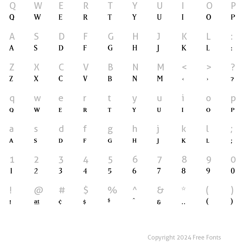 Character Map of MatrixSmallCaps Roman