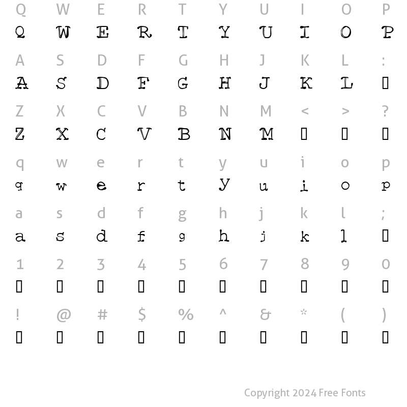 Character Map of Mattfont Oblique