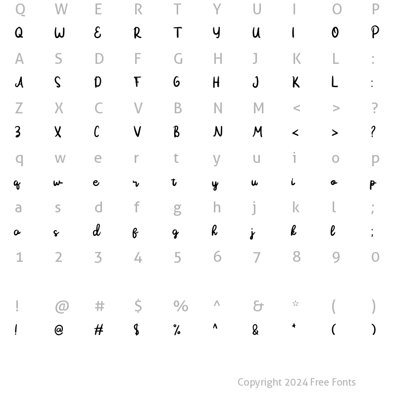 Character Map of Maula Beloved Regular