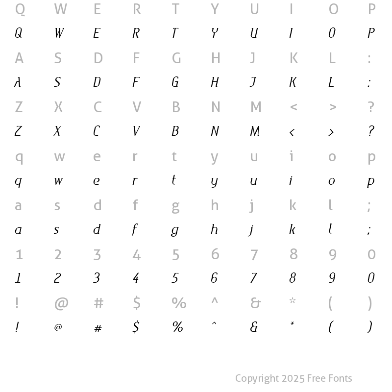 Character Map of Maverick Light Italic