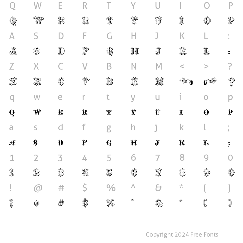 Character Map of Maverick's Lucky Clubs Regular