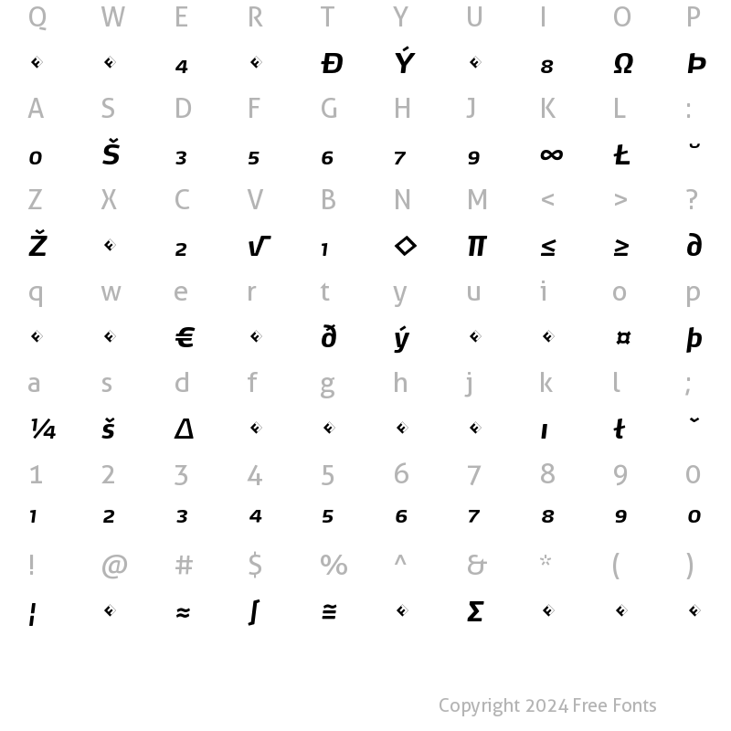 Character Map of Max-BoldItalicExpert Regular