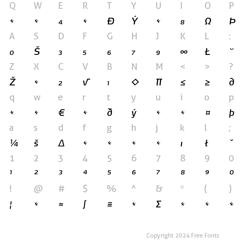 Character Map of Max-BookItalicExpert Regular