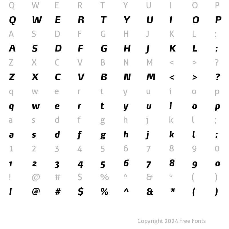 Character Map of Max-ExtraBoldItalic Regular