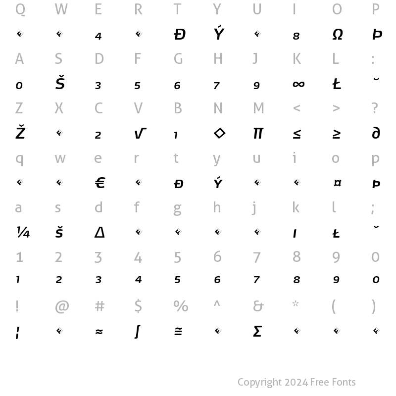 Character Map of Max-SemiBoldItalicSCExpert Regular