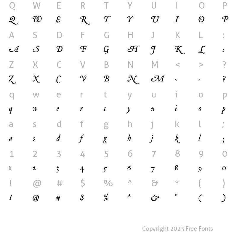 Character Map of Mayflower Italic Regular