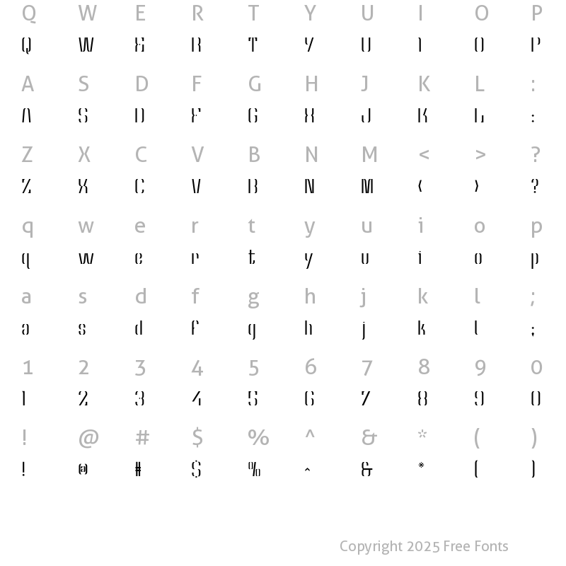 Character Map of MBF Hourglass Regular
