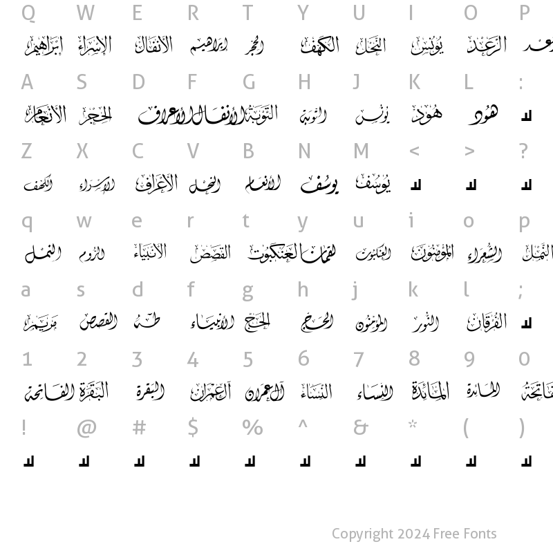 Character Map of Mcs Swer Al_Quran 1 Normal