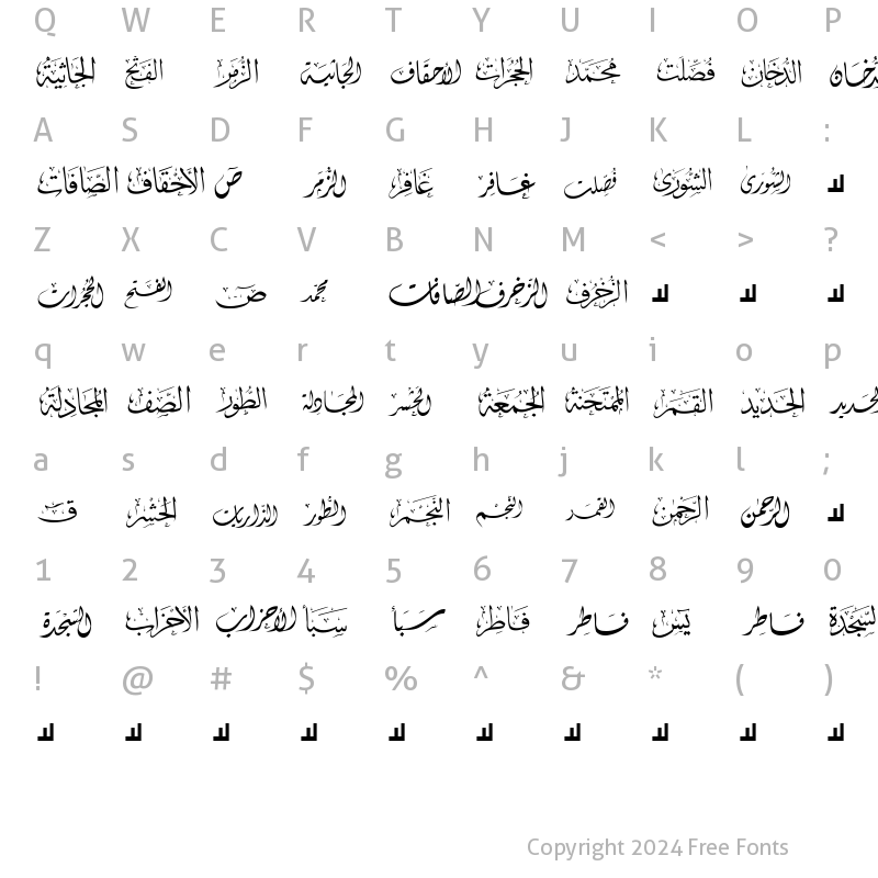 Character Map of Mcs Swer Al_Quran 2 Normal