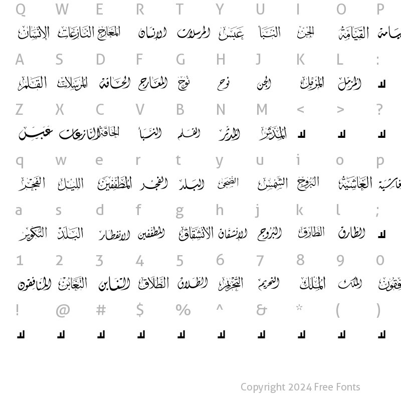 Character Map of Mcs Swer Al_Quran 3 Normal